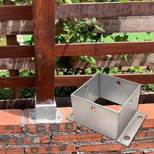 Pfostenhalter aus Edelstahl für Holzdeck, Zaun, Beton, Pfosten, Sockel, quadratisch, Bodenanker-Sets mit Sdoff und Spike-Schrauben, schützen die Außen-Gartensäule (90 x 90 mm)