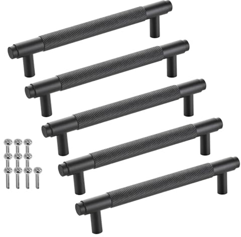 SOTECH 5 Stück Möbelgriffe BLACKLINE VIII BA 128 mm schwarz matt (Länge 160 mm, Durchmesser 14 mm, Höhe 35 mm) Design Schubkastengriff aus Alu