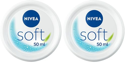 NIVEA SOFT Feuchtigkeitscreme 48H (1 x 50 ml), Feuchtigkeitspflege Gesicht, Körper & Hände mit Vitamin E & Jojobaöl, leichte vegane Formel, 95% Inhaltsstoffe natürlichen Ursprungs (Packung mit 2)