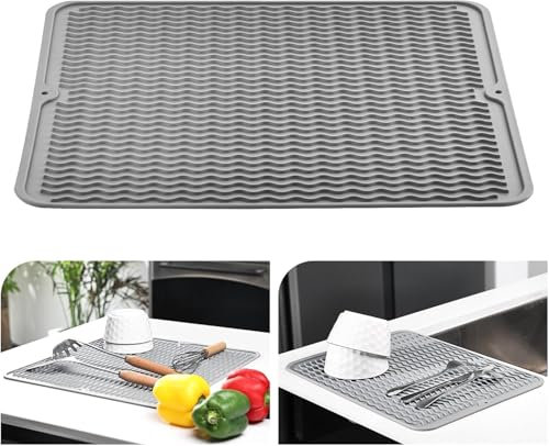 KitchenRaku Abtropfmatte 40x60cm, Abtropfmatte Geschirr, Abtropfmatte aus Silikon,hitzebeständiges rutschfestes Abtropfmatte Spüle,Spülmatte Abtropfunterlage,Tischset