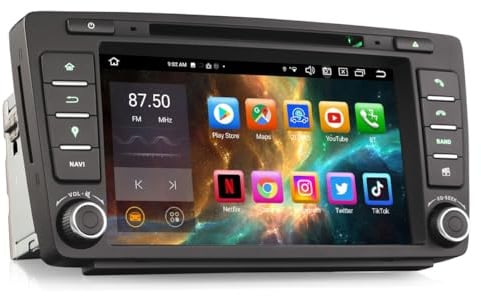 Erisin 8 Zoll Android 14 Acht Kern 4GB+64GB Autoradio Für Skoda Octavia Yeti Rapid Spaceback Superb Roomster mit GPS Navigation Unterstützt CarPlay Android Auto WiFi Bluetooth 5.0 DVD FM RDS USB DAB+