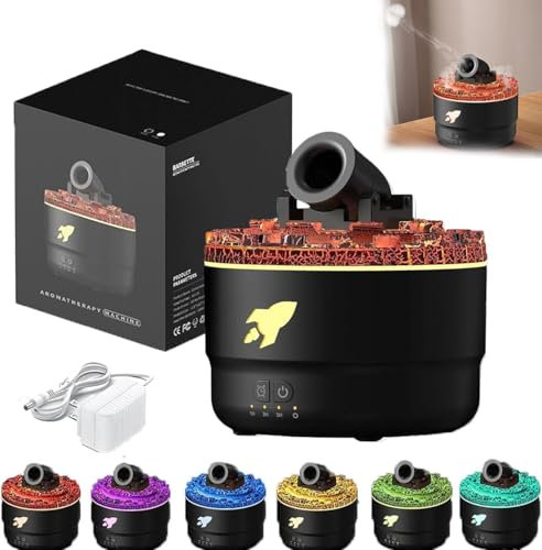 NAUXIU Cannon Volcano Fire Flame - Difusor de chimenea de 200 ml, humidificador ultrasónico de niebla fría con 2 modos, difusor de aceites esenciales de aromaterapia con 7 colores para dormitorio,