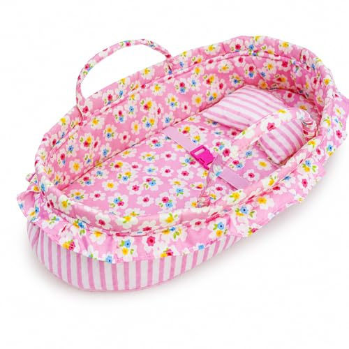 Lullaberry Cozy Dream Doll Stubenwagen – Baby-Puppen-Tragetasche, passend für American Girl Puppen bis 36 cm, weiches Kissen und Sicherheitsschnalle im Lieferumfang enthalten, Rosa