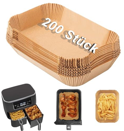 Joyes Backpapier für Ninja Heißluftfritteuse, 200 Stück 21cm Airfryer Backpapier für Dual Zone, Air Fryer Accessories kompatibel mit AF300EU AF400EU 7.6-9.5L, Princess und anderen Dual Zone Air Fryer