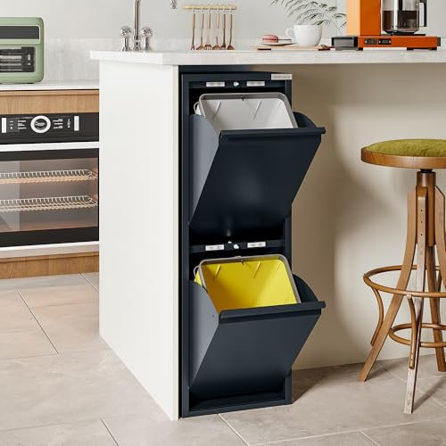 VEEHAUS Küche Mülleimer Für Den Vielseitigen Einsatz Mit Klappen Aus Edelstahl Stilvoller Abfalleimer Für Eine Effiziente Und Praktische Aufbewahrung Anthrazit (2 x 15 LT - 30 LT)