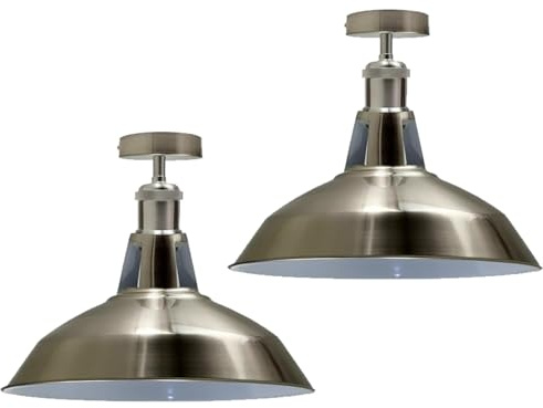 LEDSone 2 Pack of Vintage Retro Industrial Semi-Flush Mount Ceiling Light LED Lamp Fixture Metal Lampshade Pendant Fitting for Bedroom Living Room Farmhouse