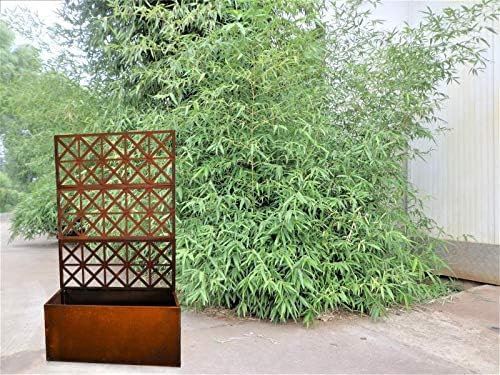 Zen Man Edelrost Rankkasten mit Rankgitter aus Metall Rost Spalier für Kletterpflanzen Rost Garten Blumenkasten mit Rankgitter 032025-1, L40*B35.5*H135cm