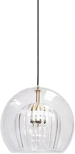Lampe suspendue en verre soufflé classique nordique, îlot de cuisine, abat-jour transparent à double nervure, mini éclairage suspendu E27, lampe suspendue au plafond moderne et industrielle, lustre