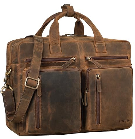 STILORD 'Goliatus' XXL Aktentasche Leder Herren & Damen Laptoptasche 17+ Zoll Sehr Große Umhängetasche Arbeitstasche Männer und Frauen Bürotasche Echtleder, Farbe:colorado - braun