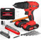 Cordless Drill Driver 21V, Handheld Screwdriver Combi Drill Set with 2X Batteries and Charger, 3/8'' Keyless Chuck, 45Nm, 25+1 Torque, 29pcs Accessories & Storage Case for Home and Garden DIY, Red