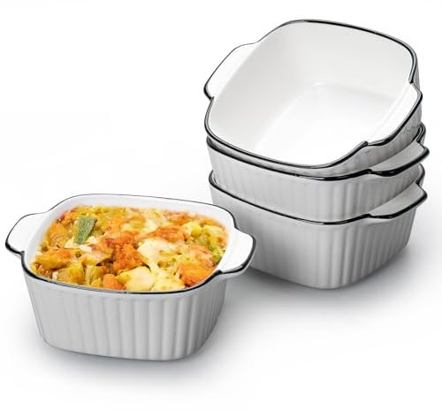 Ceramic Baking Dishes set of 4,Oven Dishes,400 ml Small Baking Dish for Air Fryer,Ceramic Bakeware with Handles,Small Oven, Casserole Dish, Small for Lasagne, Tiramisu, Baking Mould