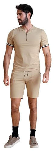 Enorsia Mens Shorts and T-shirt Sets, Mens Summer 2 Piece Holiday Clothes Co ord Shorts Set with half Zip Tracksuit