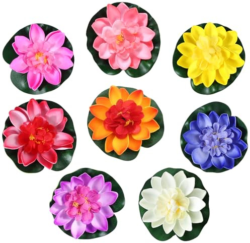 JSMTKJ 8 Stück Schwimmende Blumen, Künstliche Seerosen Schwimmend, Klein Chwimmende Aquarium Pflanzen für Aquarien, Bachszenen, Garten Teich
