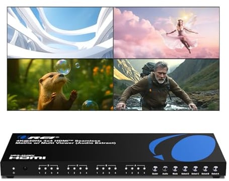 OREI 4x4 HDMI Matrix Switch with Quad Multi-Viewer – Seamless HDMI Switcher 4K@30Hz, Pip Multi-Screen Display, Audio Out, IR Remote & RS-232 Control