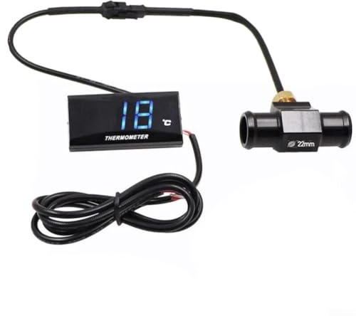 Misuratore digitale della temperatura dell'acqua per moto, con display LCD ad alta risoluzione, kit termometro igrometro DC 12 V, per auto da corsa e scooter (22 mm)