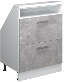 Vicco Küchenschrank für Dachschrägen R-Line, Beton, 60 cm | 2 Schubladen · Tiefe 46 cm · Höhenverst. Füße · ✓ Leichter Zugriff · ✓ Frei kombinierbar