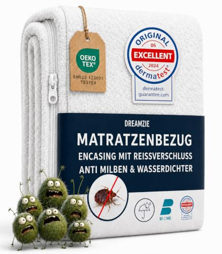 Dreamzie - Matratzenbezug 100x200x20cm - Encasing Milbenbezug - Wasserdicht | Mit Reißverschluss · Anti-Milben & Bettwanzen · Frottee-Oberfläche · Matratzenschoner für Allergiker · Bi-Ome · Oeko-Tex