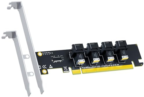 GLOTRENDS SF04 4-Port SFF-8643(Mini-SAS HD) to PCIE 4.0 X16 Adapter Card Without PCIe Bifurcation Function, Regular and Low-profible Bracket