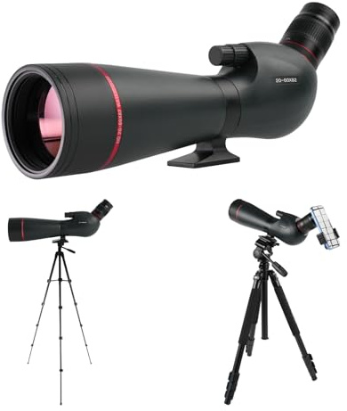 BOSTRON 20-60x82 Spektiv mit Stativ & Smartphone-Adapter | Wasserdichtes (IPX7) 82 mm Bak4-FMC Einzelfernrohr für Vogelbeobachtung, Jagd, Schießstand & Zielschießen