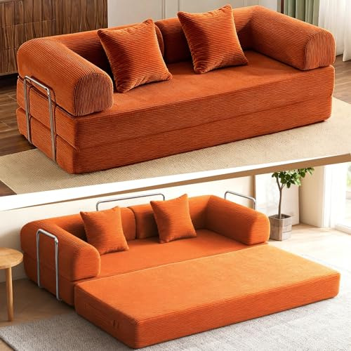 PromCaeruyn 3-in-1-Schlafsofa, Ausziehbare Couchgarnitur, Komprimierbares Faltbares Kombinierbares Modulares Sofa, Lounge-Schlafsofa ohne Gestell für Wohnzimmer Schlafzimmer(Caramel,200cm)