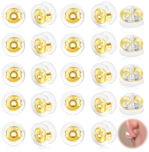 24 Pièces Fermoirs Boucles d'Oreilles en Silicone Verrouillage | Or, Attache Boucles d'Oreilles de Remplacement, pour Boucles Pendantes Clous