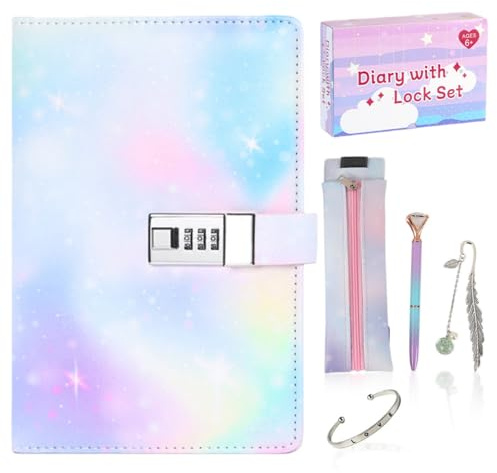 MHwan Diario Secreto Niña, Set de Regalos para Niñas de 7, 8, 9, 10, 11, 12, 13 y 14 Años, Ideal para Navidad, Cumpleaños y Vuelta al Cole, Diario con Candado
