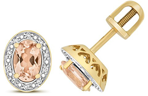 9 Karat (375) Gold Damen - Diamant Paar Ohrstecker Brillant-Schliff 0.06 Karat mit Morganit - 10mm*7mm WJS14441