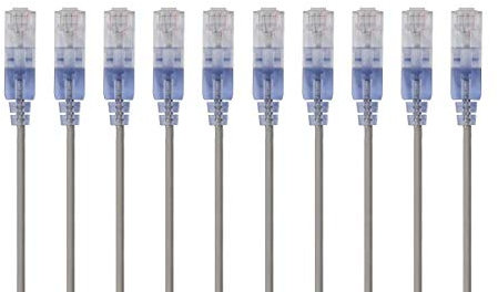 Monoprice Cat6A 6in Gray 10-Pk Patch Cable UTP 30AWG 10G Pure Bare Copper Snagless RJ45 SlimRun Series Ethernet Cable