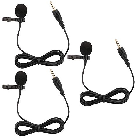 Dreokee Tiny Microphone, 59 inch Wired Lavalier Lapel Microphone, 3 Pack 3.5mm Portable Clip on Omnidirectional Mic Condenser for Recording Podcast PC Laptop Android iPhone YouTube Interview ASMR