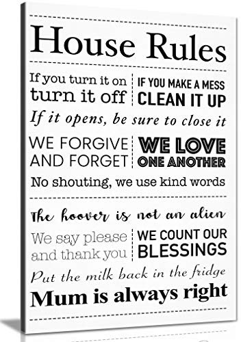 House Rules, Leinwandbild, Zitat, Wandkunst für Wohnzimmer, weiß, Heimdekoration (45,7 x 30,5 cm)