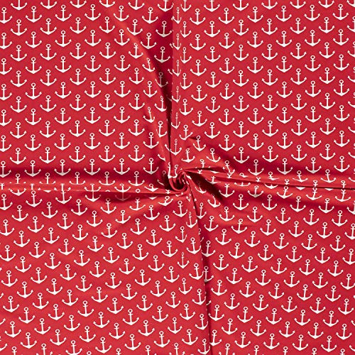 French Terry-Maritim bedruckt-Anker-50cm-Meterware-16 verschiedene Farben-Nooteboom (Rot-15)