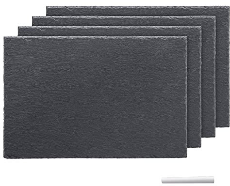 Navaris Schiefer Teller Platzset 4-teilig inkl. Kreide - 30x20cm Schieferplatten 4x Servierplatte für Sushi Käse - Schieferplatte eckig in Anthrazit