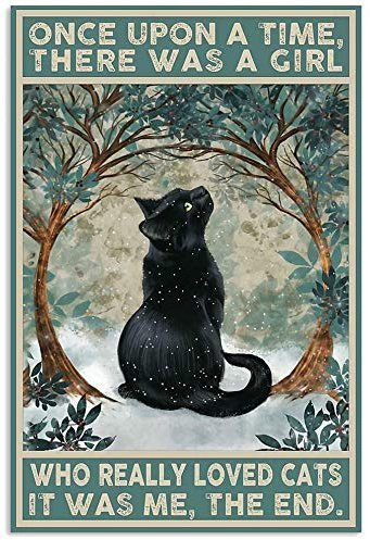 Poster, Motiv: Schwarze Katze, Once Upon A Time There Was A Girl, Kunstdruck, Dekoration, Heimdekoration, Kunst, Wanddekoration, Metallschild, Poster, 20,3 x 30,5 cm