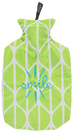 Fashy Wärmflasche 2,0 L mit Bezug, 67371 62, Grün, smile