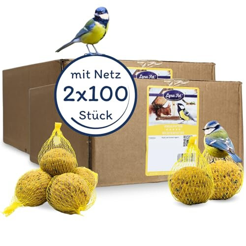Lyra Pet® | 2 x 100 STK. Ganzjahresknödel mit Netz à 90 g = 18 kg | Fettreicher Energielieferant für Wildvögel | Meisenknödel für Körnerfresser