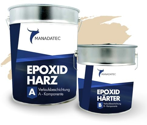 MANADATEC 2k Epoxidharz Verlaufsbeschichtung 6kg I RAL 1015 Elfenbein I Lösemittelfrei, Umweltfreundlich & Geruchsneutral I Für ebene Garagen-, Keller- & Werkstattböden I Hohe Belastbarkeit