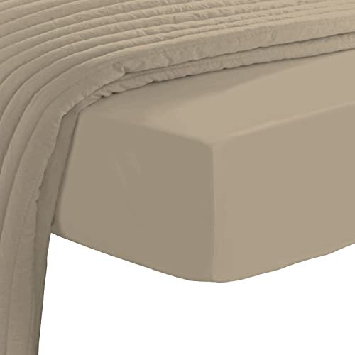 Pizuna 800 Fadenzahl Baumwolle spannbettlaken 170x200-180x200cm Einfach Taupe, 100% Langstapelige Spannbetttuch, Weiche Mako Satin-Webart passt bis zu 40cm Matratzenhöhe (100% Baumwolle bettlaken)