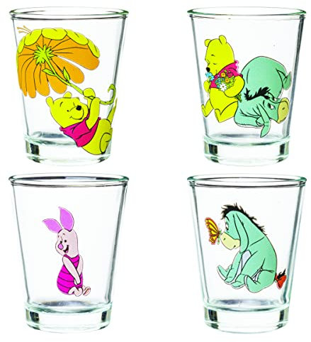 Silver Buffalo Disney Winnie Puuh Retro Art Mini-Glas-Set, 42,5 ml, 4 Stück