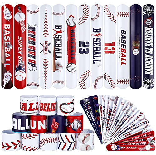 durony 48 Stück Schnapparmbänder mit Baseball-Elementen, Sport-Slap-Armbänder für Baseball-Party, Gastgeschenke, Klassenzimmerpreise, Geburtstagsgeschenke, Baseball-Thema, M, Polyvinylchlorid-Eisen