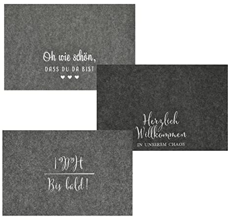 Bada Bing 3er Set Fußmatte Filz grau mit Spruch Bestickt Schmutzfangmatte rutschhemmend ca. 60 x 40 cm Eingang Innenbereich Türvorleger Fußabstreifer 81