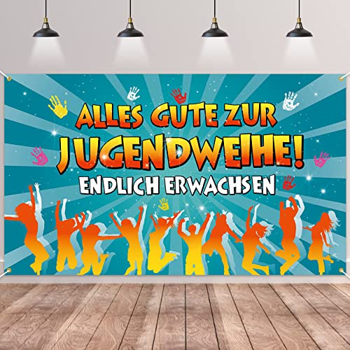 Alles Gute zur Jugendweihe Banner,BTZO Jugendweihe Deko Youth Dedication Hintergrund Banner für Jungen und Mädchen Endlich Erwachsen Dekoration 180x110cm