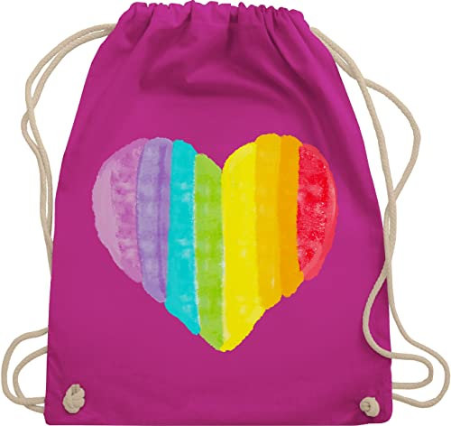 Turnbeutel Rucksack - LGBTQ Kleidung Pride Flag - Regenbogen Herz - Unisize - Fuchsia - lgbtq+ beutel lgbt gay beutelrucksäcke csd trainingsbeutel lesbian baumwollrucksack lqbtq tasche lgbtqia