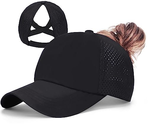 ZTL Baseballkappe für Damen, hoher Pferdeschwanz, Laufmütze, schnelltrocknend, Netzstoff, Sportkappe, unstrukturiert, Dad Trucker Hüte, Schnell trocknendes Netzgewebe, schwarz, Einheitsgröße
