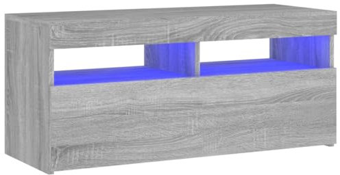 vidaXL TV Schrank mit LED-Leuchten Lowboard TV Möbel Tisch Sideboard Fernsehtisch Fernsehschrank HiFi-Schrank Grau Sonoma 90x35x40cm