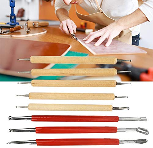 Akozon Leather Transfer Stylus, Carving Stylus Tool Spoon Double Tracing Tool Head Point Drill Pen Kit Set 8Pcs DIY HandMade Leather Craft