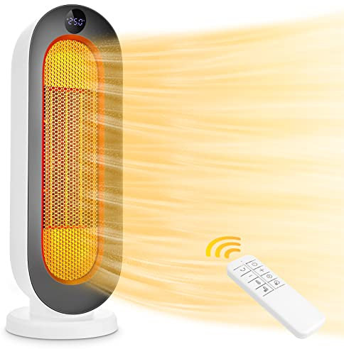 Termoventilatore in ceramica, 2000 W, 3 modalità, termostato termoventilatore, timer 12 ore, protezione antiribaltamento, 100°, per casa e ufficio, colore: bianco, piccolo schermo