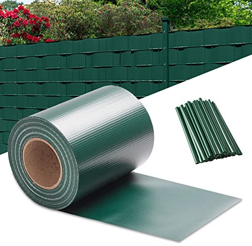 Yakimz PVC Sichtschutzstreifen für Doppelstabmatten, PVC Sichtschutzfolie Sichtschutz Garten 50 Meter mit 40 Clips, Sichtschutz zaun Wetterfest blickdicht, Zaunfolie 450g/m², Grün