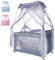 Lorelli 3 in 1 Babybett und Laufstall, Baldachin Betthimmel Magic Sleep mit 2 Ebenen, Kinderbett ab Geburt, Baby Reisebett, Wickelauflage, Rollen, Tasche, grau