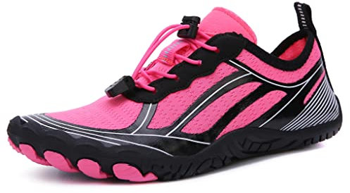 Teechodina Unisex Traillaufschuhe Herren Damen Wanderschuhe Barfußschuhe Laufschuhe Knit Sneaker Fitnessschuhe Fivefinger Zehenschuhe, Rosa M, 38