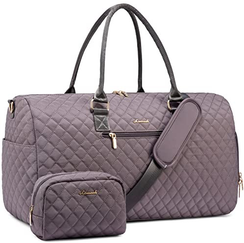 LOVEVOOK Sporttasche Reisetasche Damen, Weekender Travel Kliniktasche Geburt mit Kulturtasche Schuhfach Nassfach, Wasserdichte Gym Bag, Handgepäck Tasche für Flugzeug Reisen, Violett-grau
